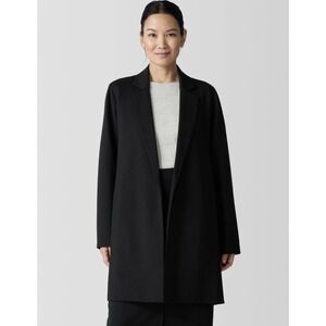 Eileen Fisher Washable Flex Ponte Notch Collar Long Blazer Size L Black Career